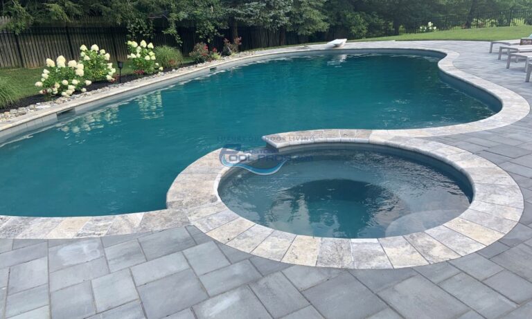 freeform inground pool with round spa, pool installer, pool installers